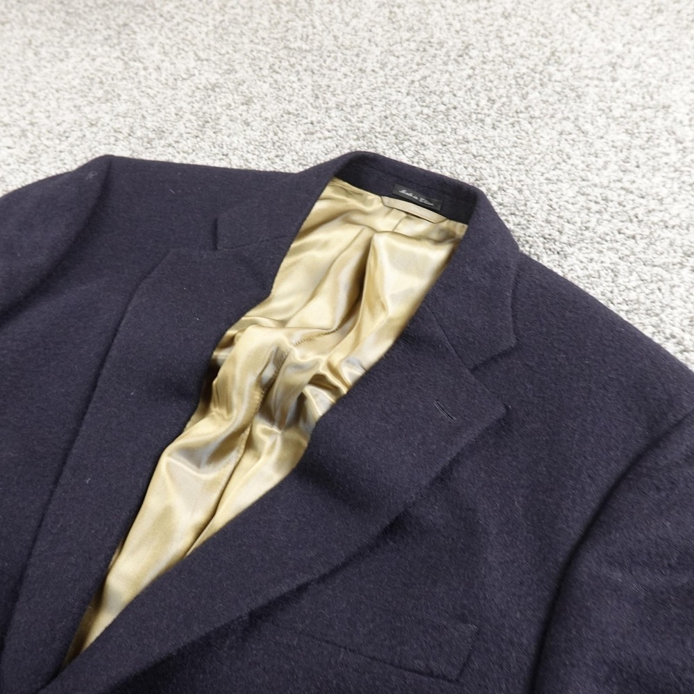 Camel Hair Blazer Mens 42L Navy Blue Button Sport Coat Suit Jacket Top Career